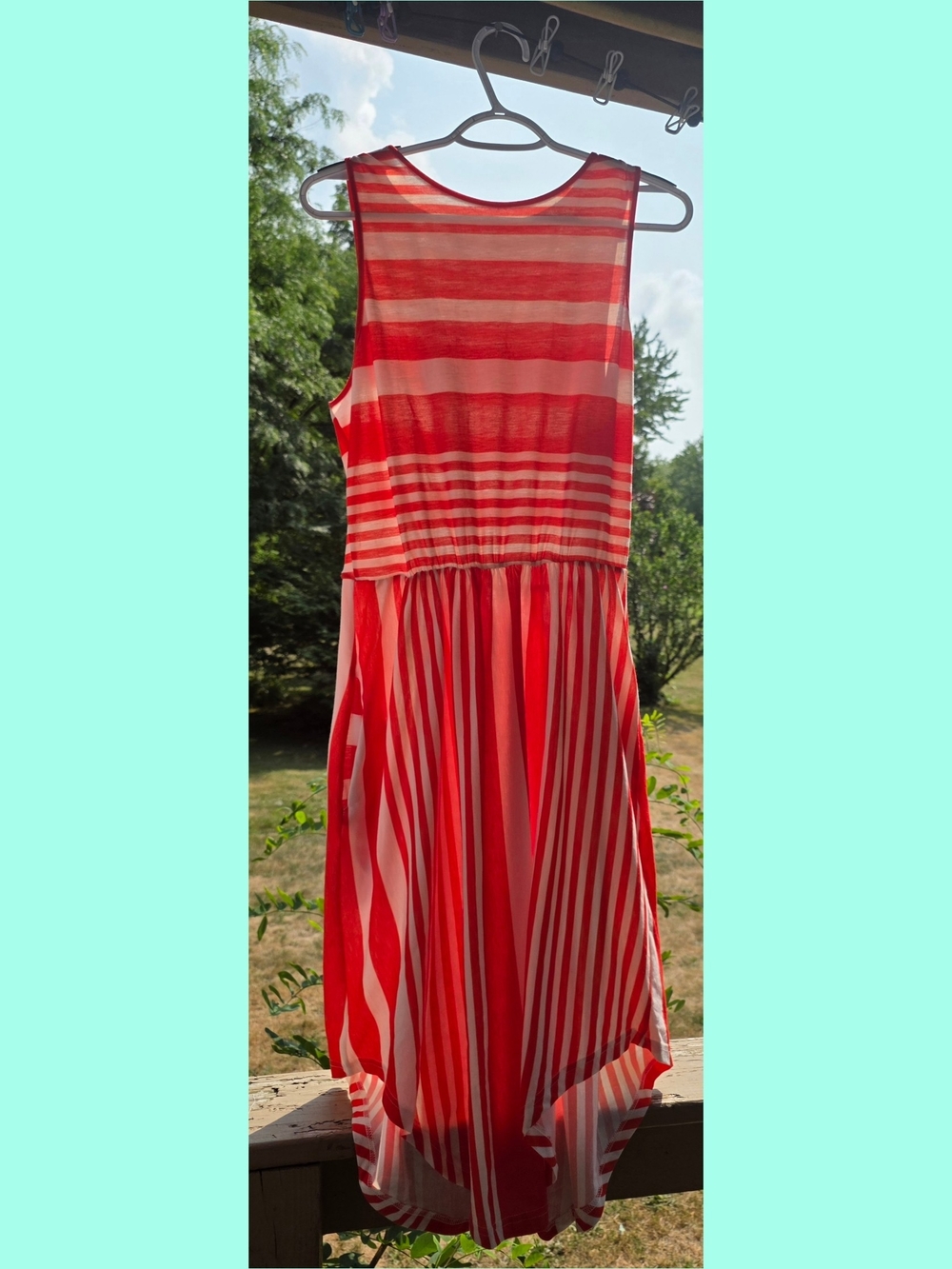 Orange and White Striped Sleeveless Midi Dress